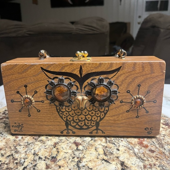 Edin Collins Handbags - Enid Collin’s • Vintage • 1960’s • Wooden Box Bag • Night Owl • Beaded